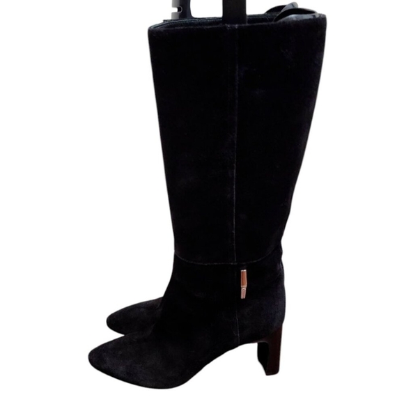 Longchamp -women’s Roseau Heeled boots Black suede leather Bamboo logo EU 38/7.5 - Picture 5 of 14